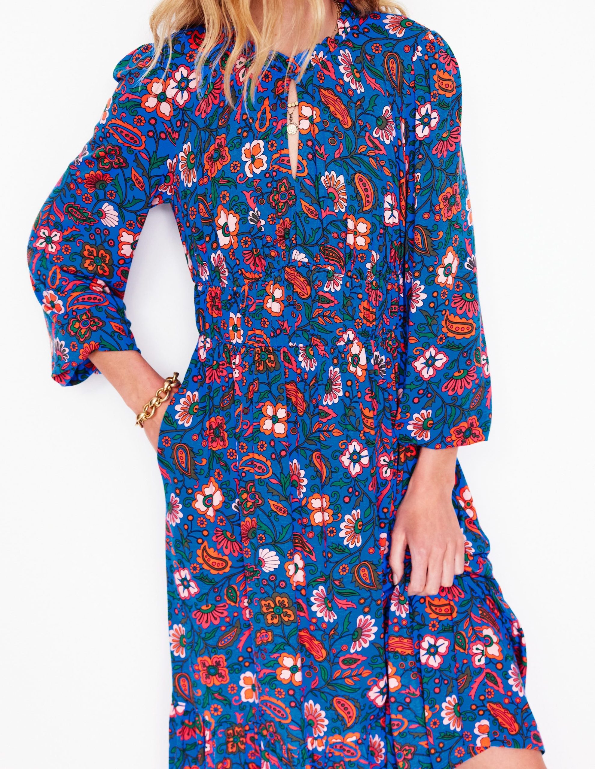 Rosamund Jersey Midi Tea Dress-Blue.Oriental Paradise - Image 3