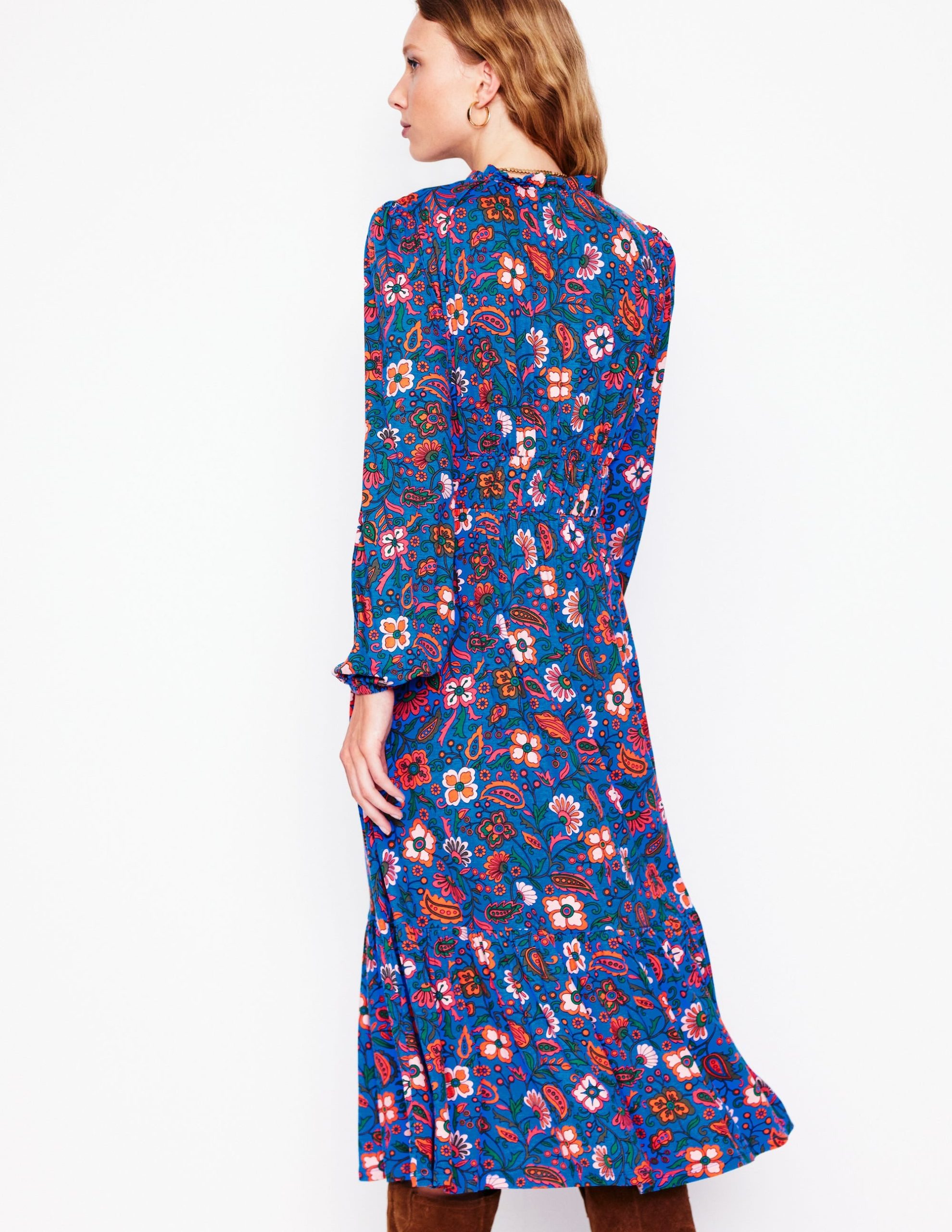 Rosamund Jersey Midi Tea Dress-Blue.Oriental Paradise - Image 4