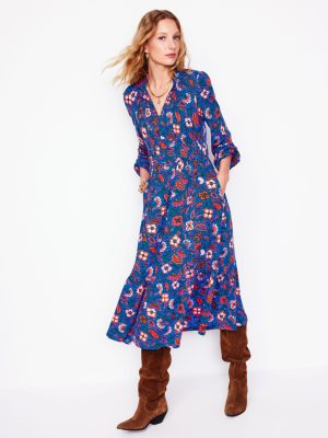 Rosamund Jersey Midi Tea Dress-Blue.Oriental Paradise