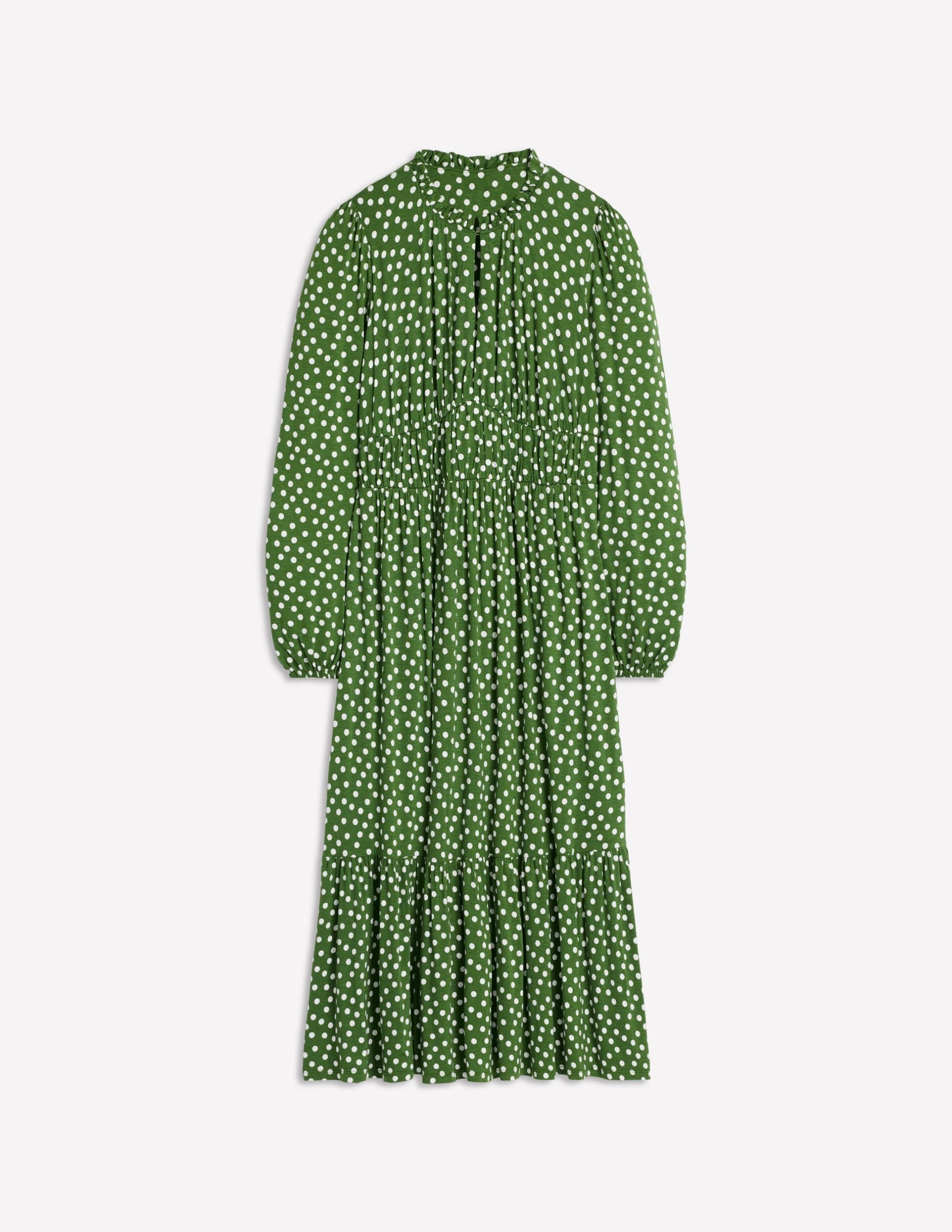 Rosamund Jersey Midi Tea Dress-Paradise Green. Abstract Dot - Image 7