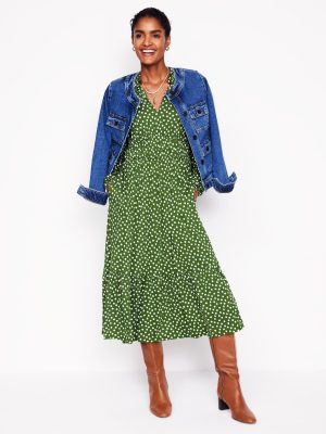 Rosamund Jersey Midi Tea Dress-Paradise Green. Abstract Dot