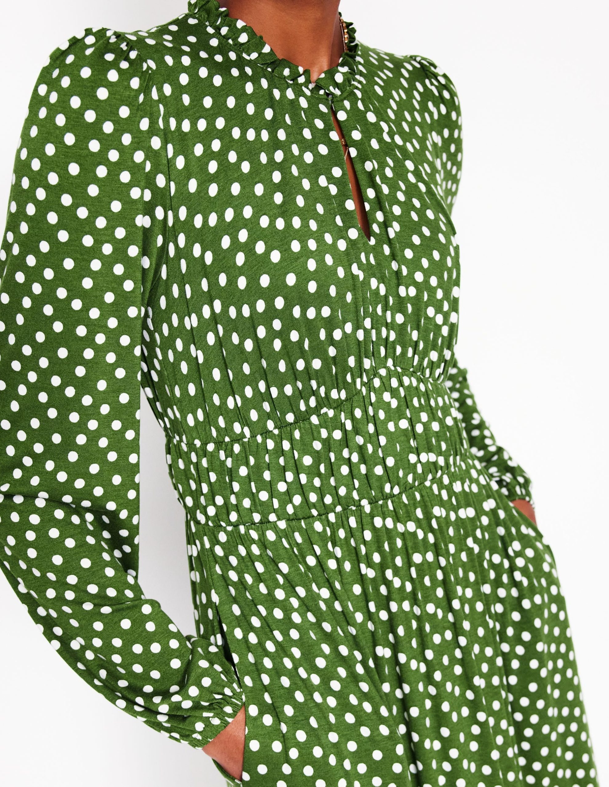 Rosamund Jersey Midi Tea Dress-Paradise Green. Abstract Dot - Image 2