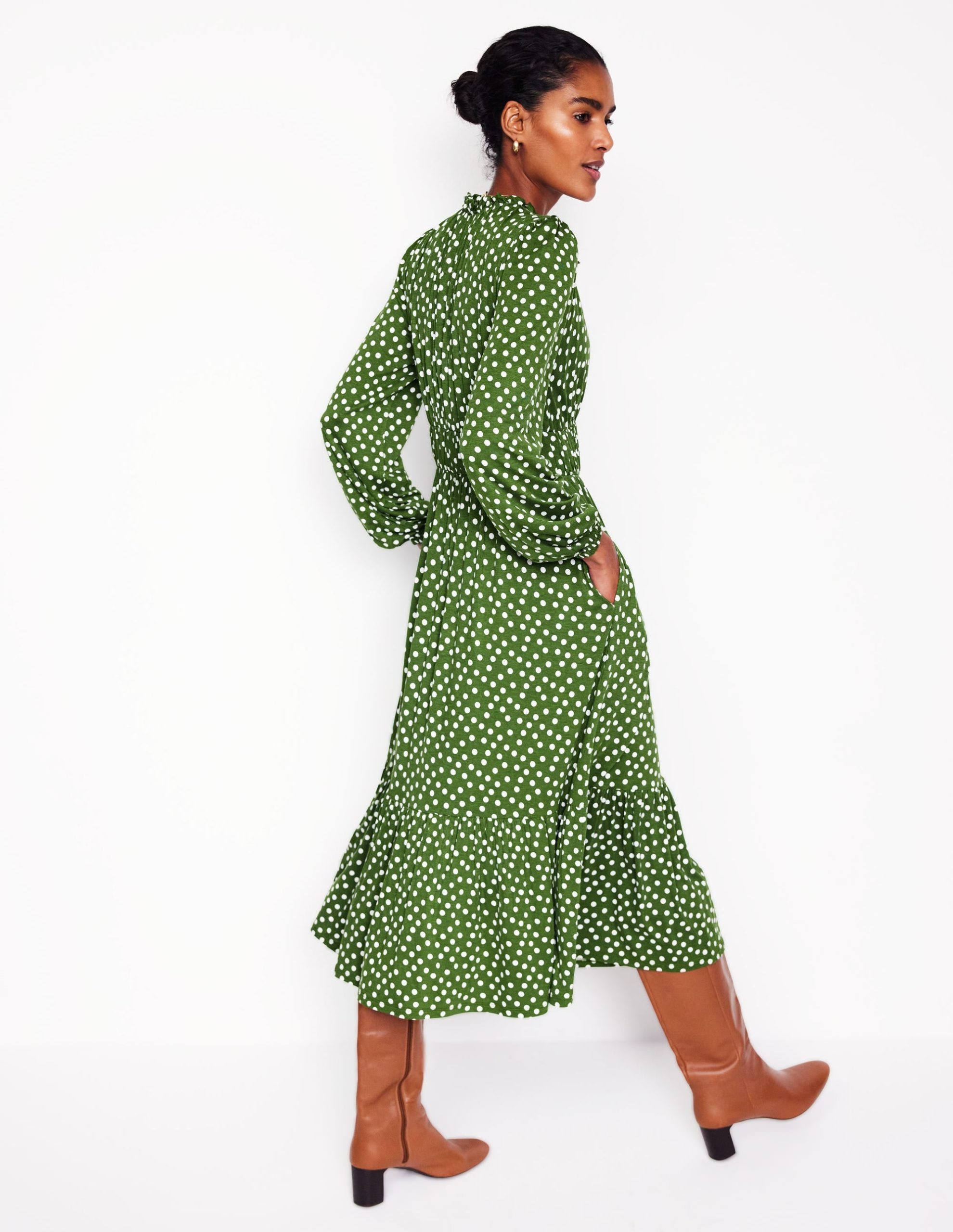 Rosamund Jersey Midi Tea Dress-Paradise Green. Abstract Dot - Image 3