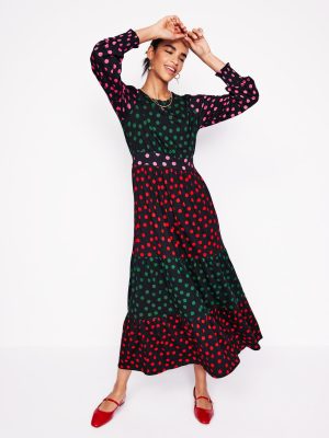 Tabitha Tiered Jersey Dress-Multi. Abstract Dot