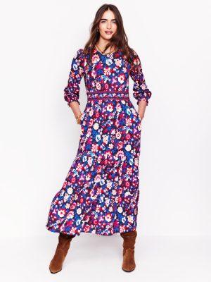 Tabitha Tiered Jersey Dress-College Navy. Garden Vine