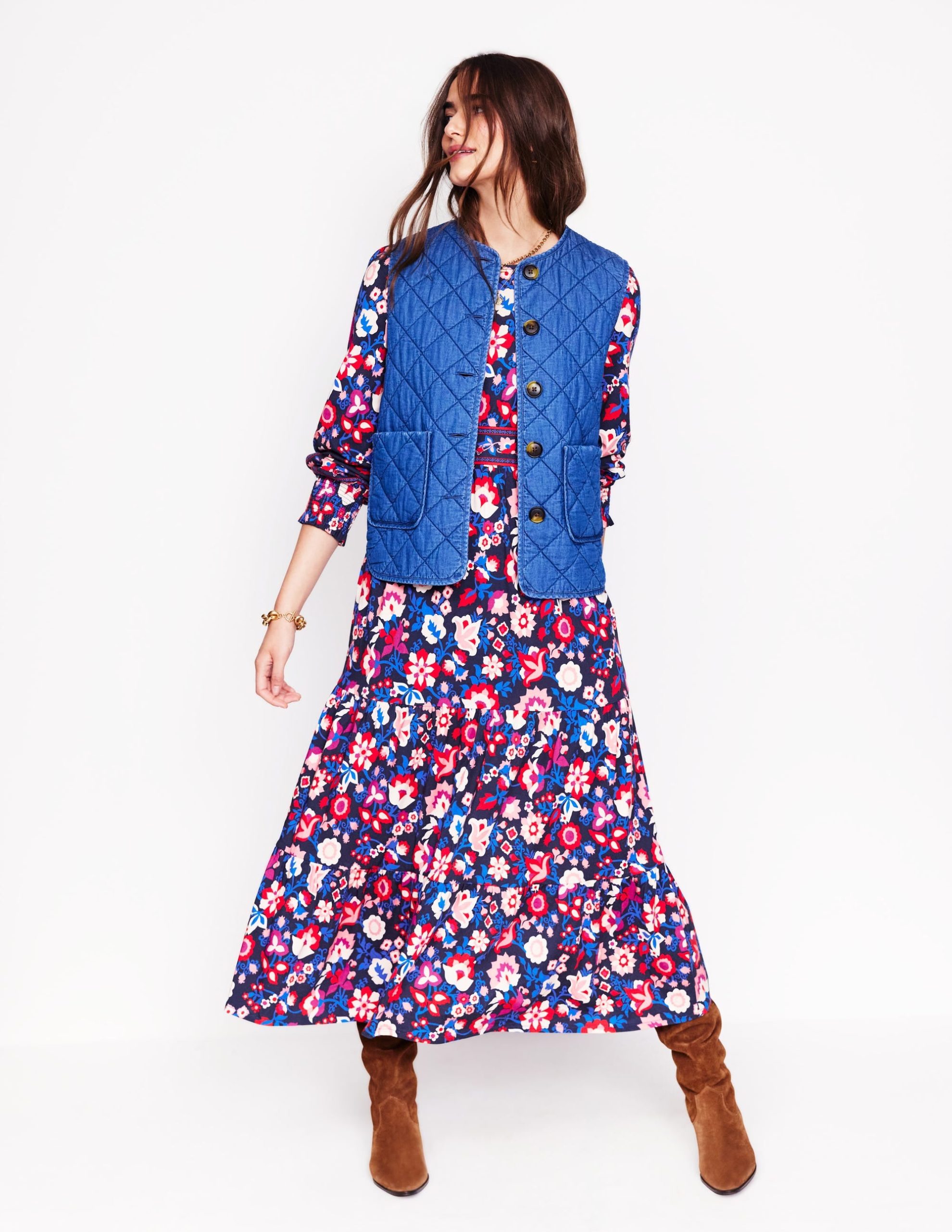 Tabitha Tiered Jersey Dress-College Navy. Garden Vine - Image 5