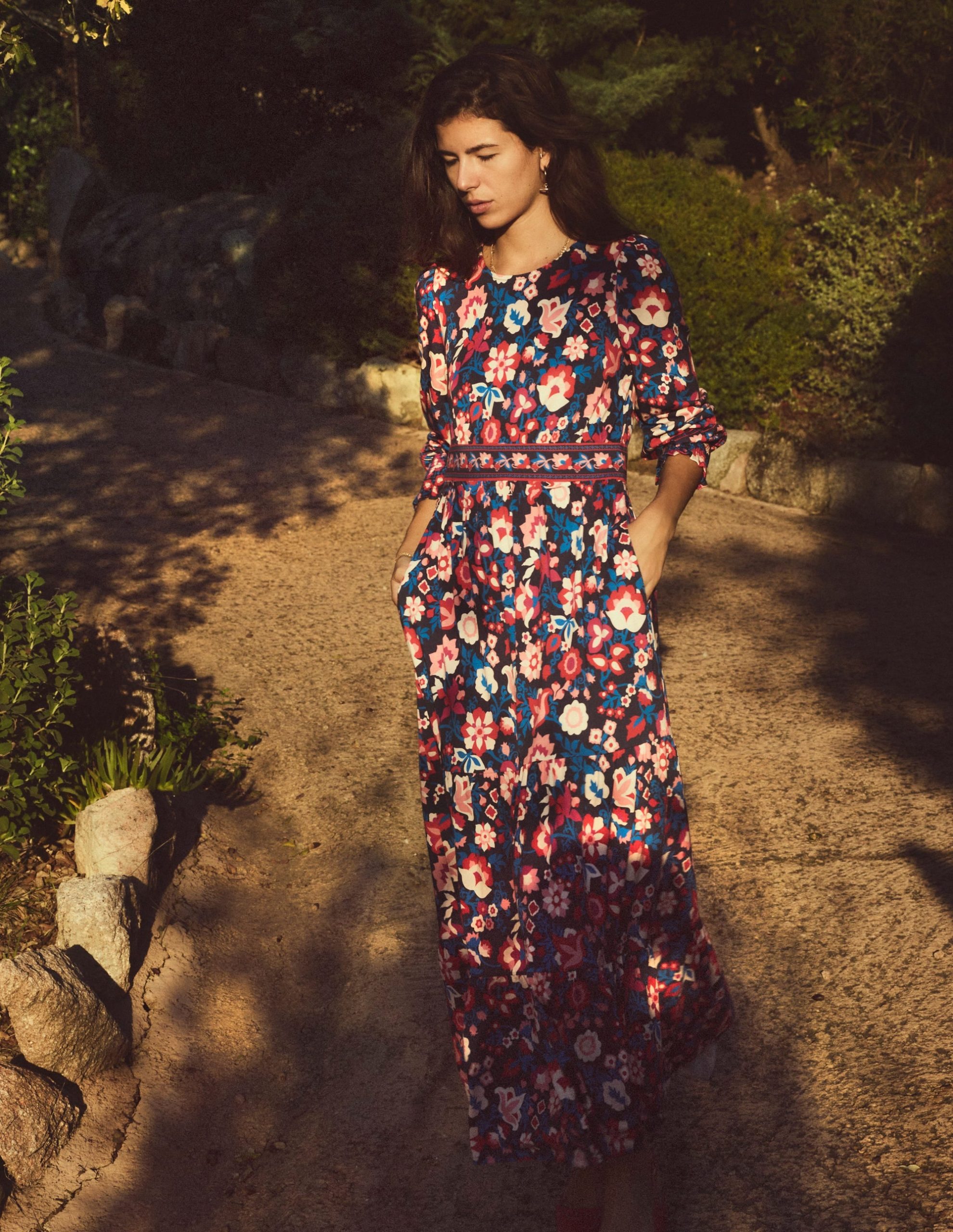 Tabitha Tiered Jersey Dress-College Navy. Garden Vine - Image 2