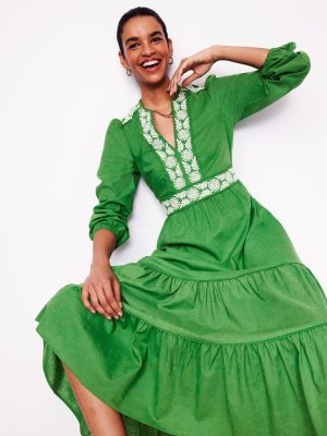 Violet Linen Blend Midi Dress-Paradise Green