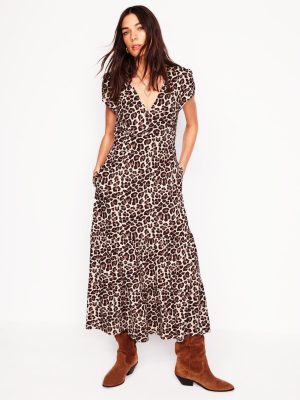 Eloise Tiered Jersey Dress-Cheetah Pop