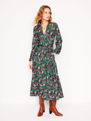 Maeve Trim Jersey Midi Dress-Rich Emerald. Blossom Scatter