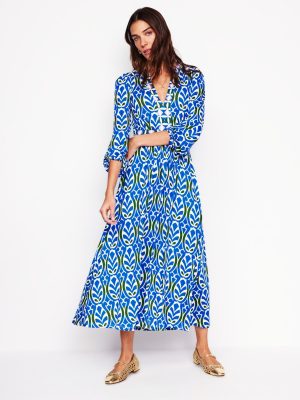 Lily Long Sleeve Midi Dress-Gallery Blue. Leaf Terrace