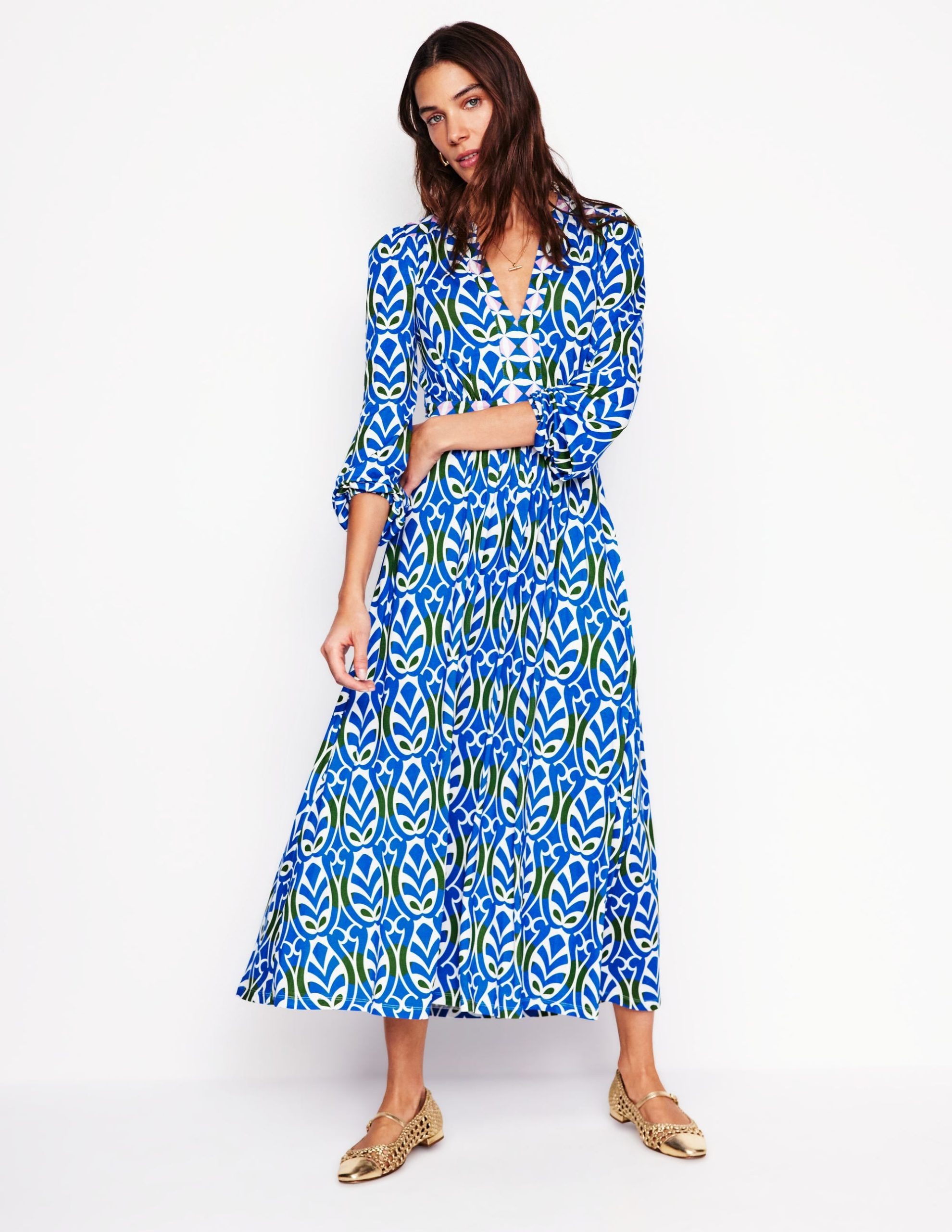 Lily Long Sleeve Midi Dress-Gallery Blue. Leaf Terrace