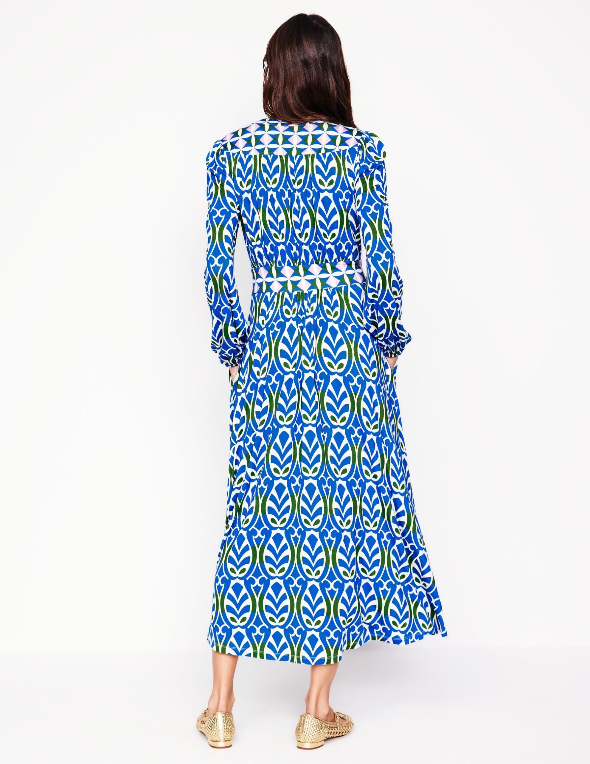 Lily Long Sleeve Midi Dress-Gallery Blue. Leaf Terrace - Image 3