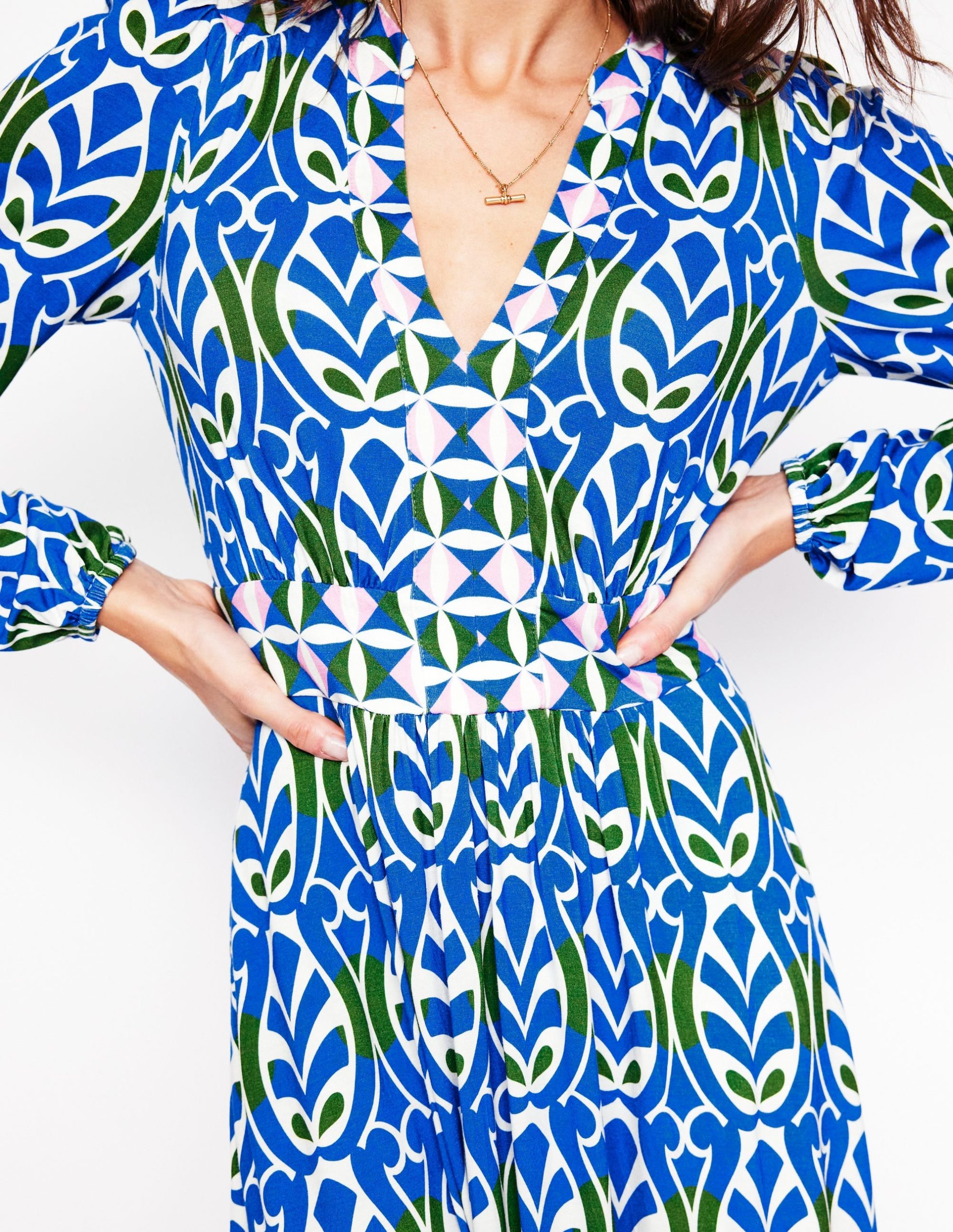 Lily Long Sleeve Midi Dress-Gallery Blue. Leaf Terrace - Image 4