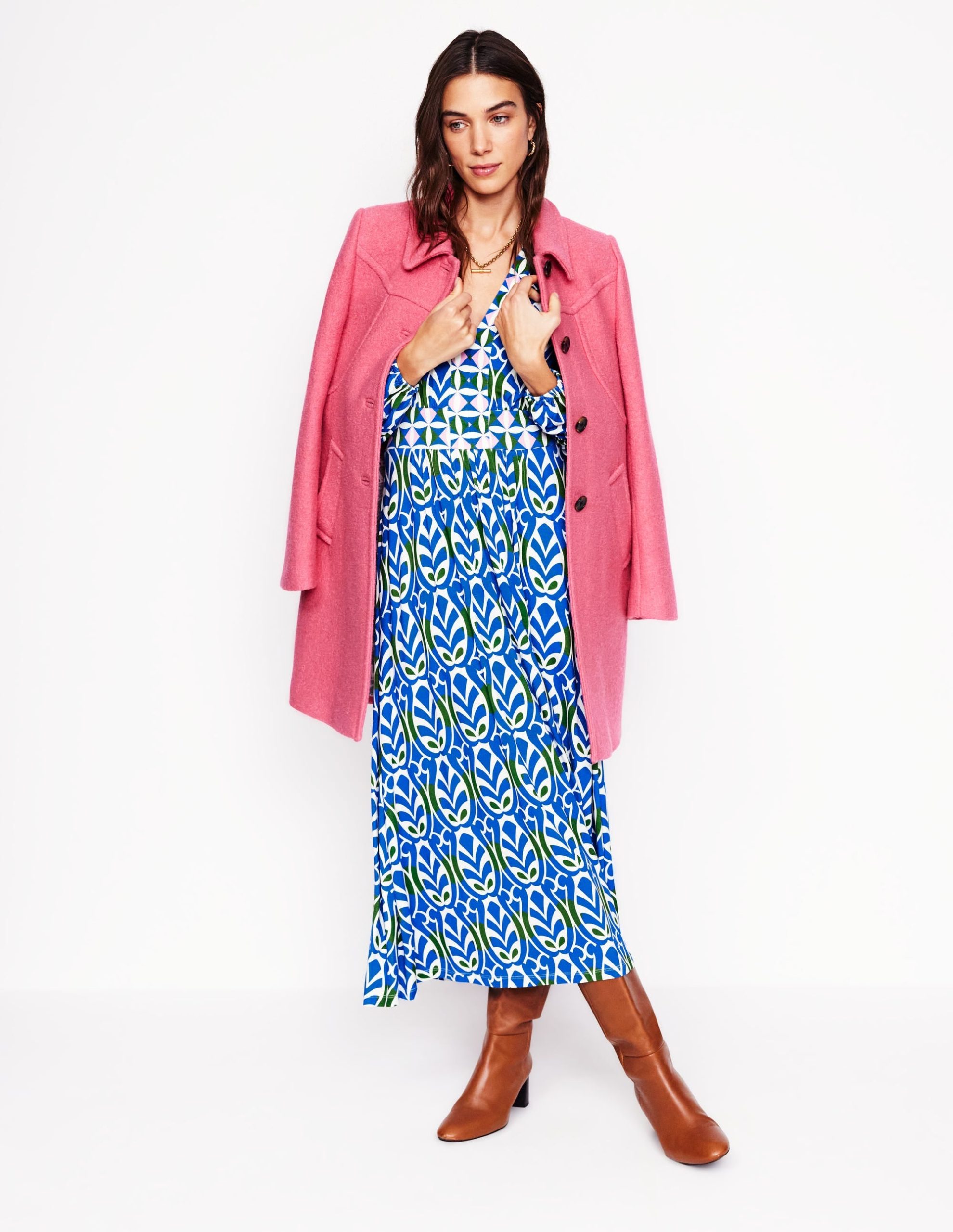 Lily Long Sleeve Midi Dress-Gallery Blue. Leaf Terrace - Image 5