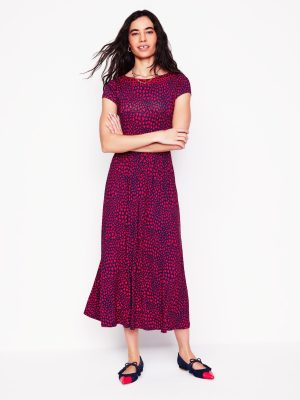 Melanie Jersey Midi Dress-French Navy. Heart Cluster