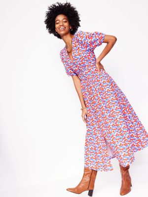 Lillian Cotton Midi Dress-Chalk Pink. Cherry Cascade