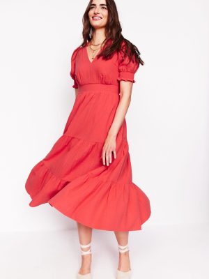 Anna Double Cloth Midi Dress-Jam Red