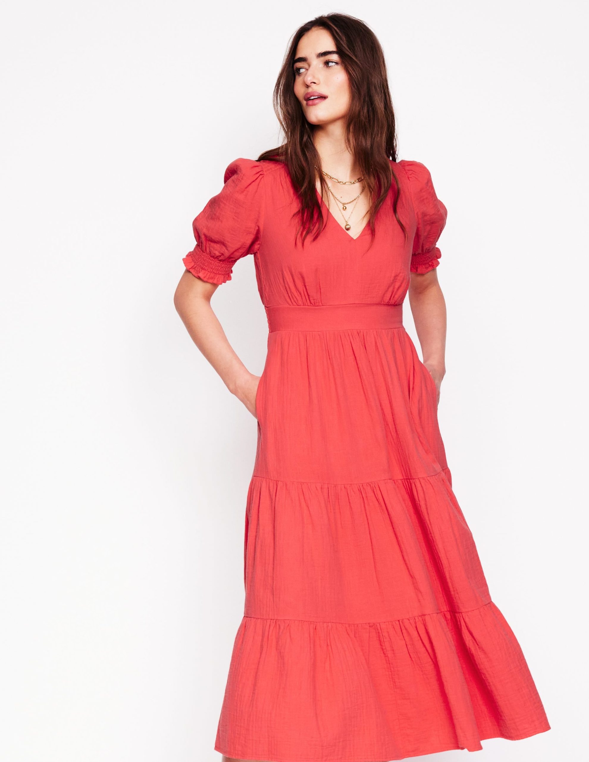 Anna Double Cloth Midi Dress-Jam Red - Image 4