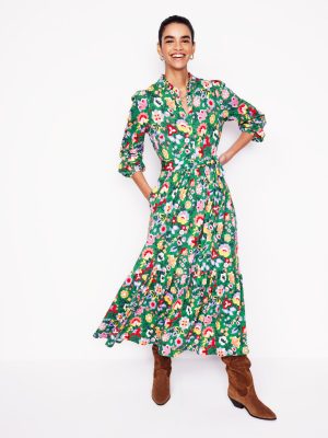Willow Tiered Jersey Dress-Forest Grass. Flourishing Vine