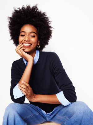 Eva Cashmere Crew Neck Jumper-Navy