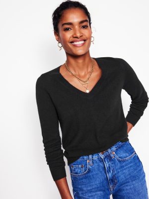 Eva Cashmere V-Neck Sweater-Black