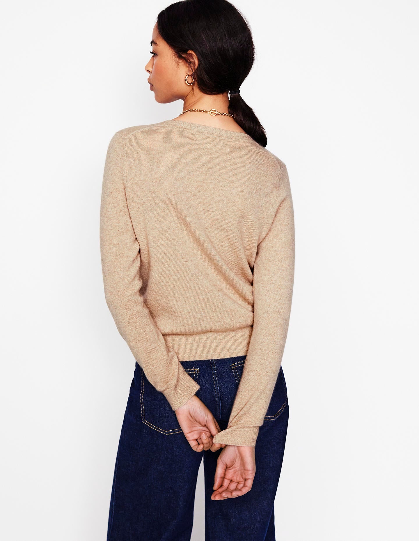 Eva Cashmere V-neck Jumper-Chinchilla Melange - Image 3