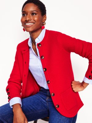 Textured Stitch Cardigan-Rouge Red