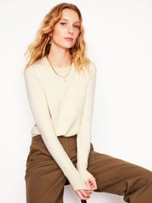 Emilia Cotton Crew Sweater-Warm Ivory