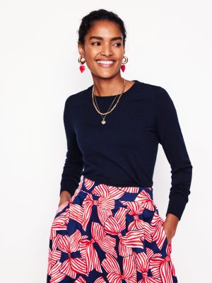 Emilia Cotton Crew Sweater-Navy