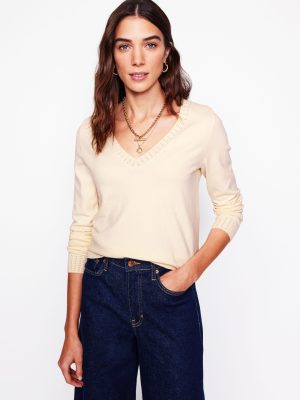 Emilia Cotton V-Neck Jumper-Warm Ivory