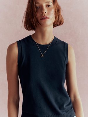 Emilia Cotton Crew Neck Vest-Navy