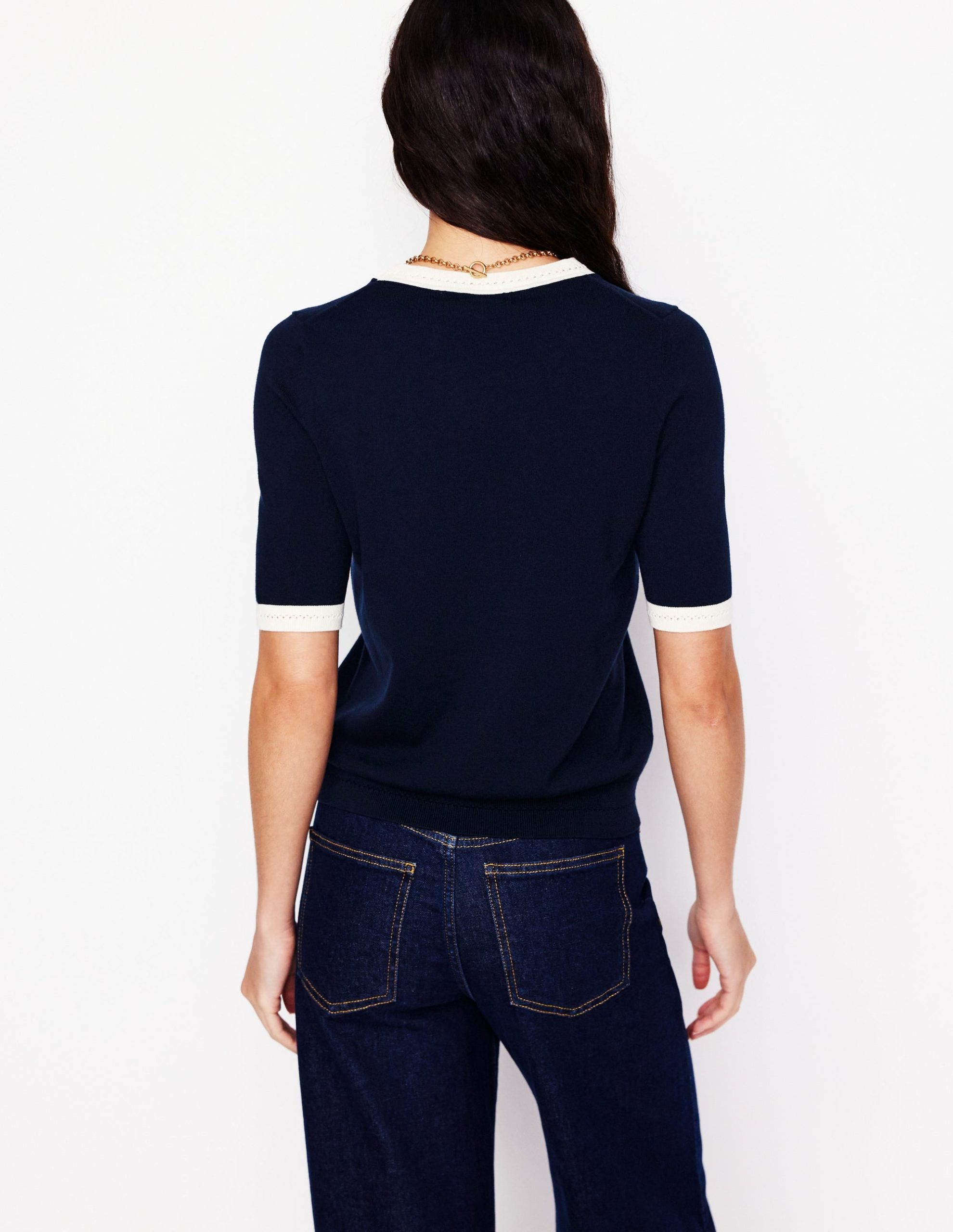 Emilia Cotton Crew T-shirt-Navy. Warm Ivory - Image 3