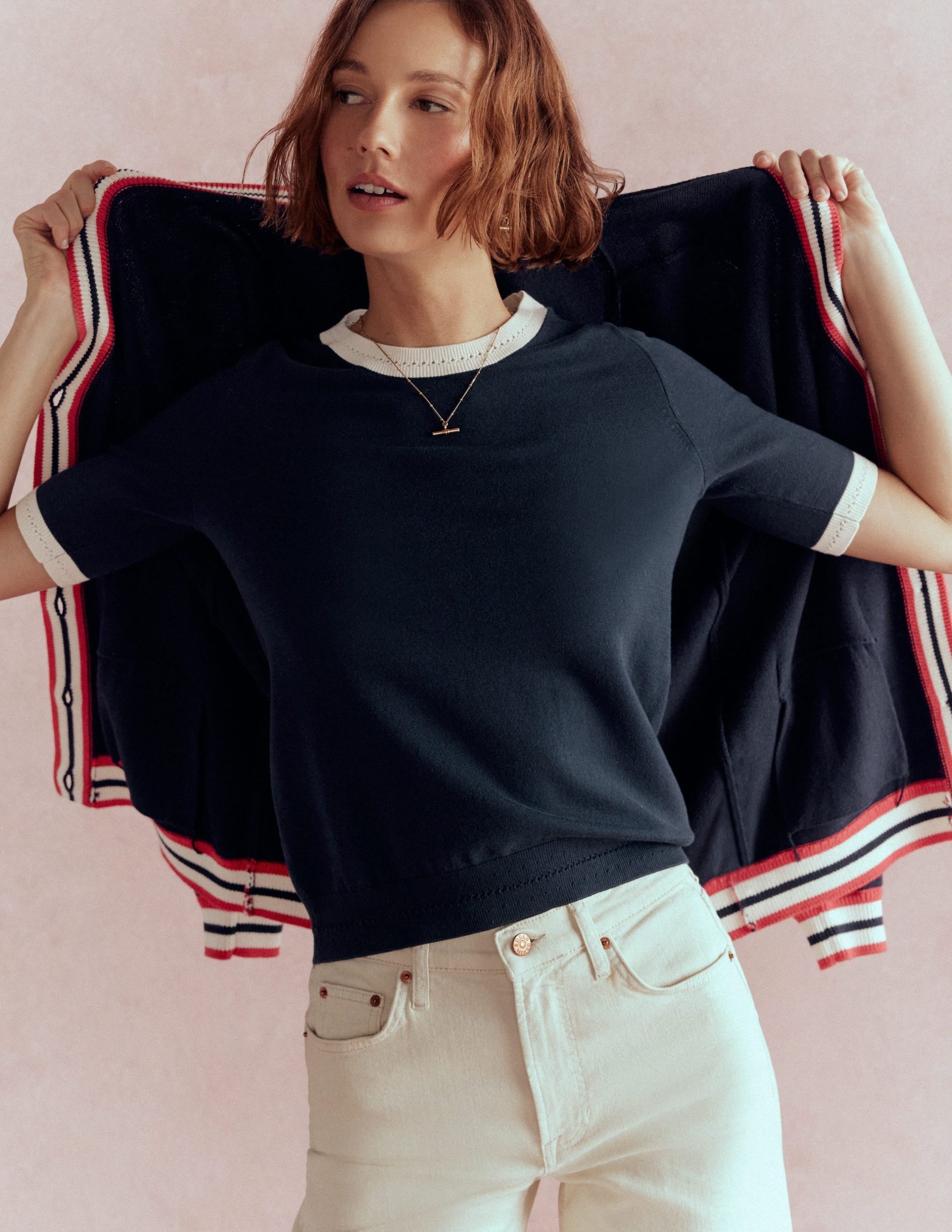 Emilia Cotton Crew T-shirt-Navy. Warm Ivory - Image 6