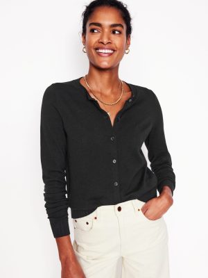 Emilia Cotton Crew Cardigan-Black