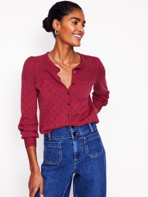 Rosalie Pointelle Cardigan-Terracotta Red