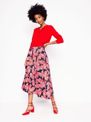 Isabella Cotton Sateen Skirt-French Navy. Bow Scatter