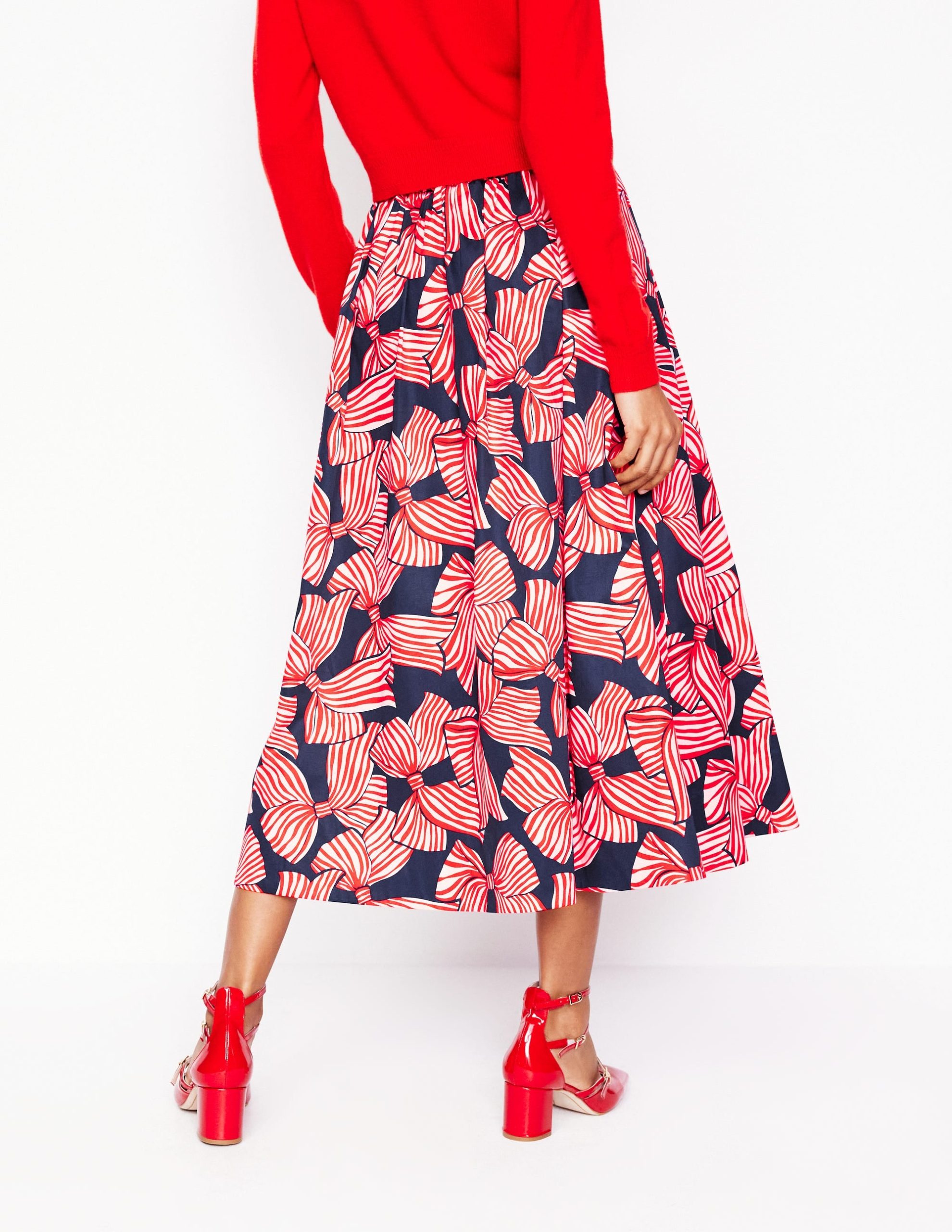 Isabella Cotton Sateen Skirt-French Navy. Bow Scatter - Image 2