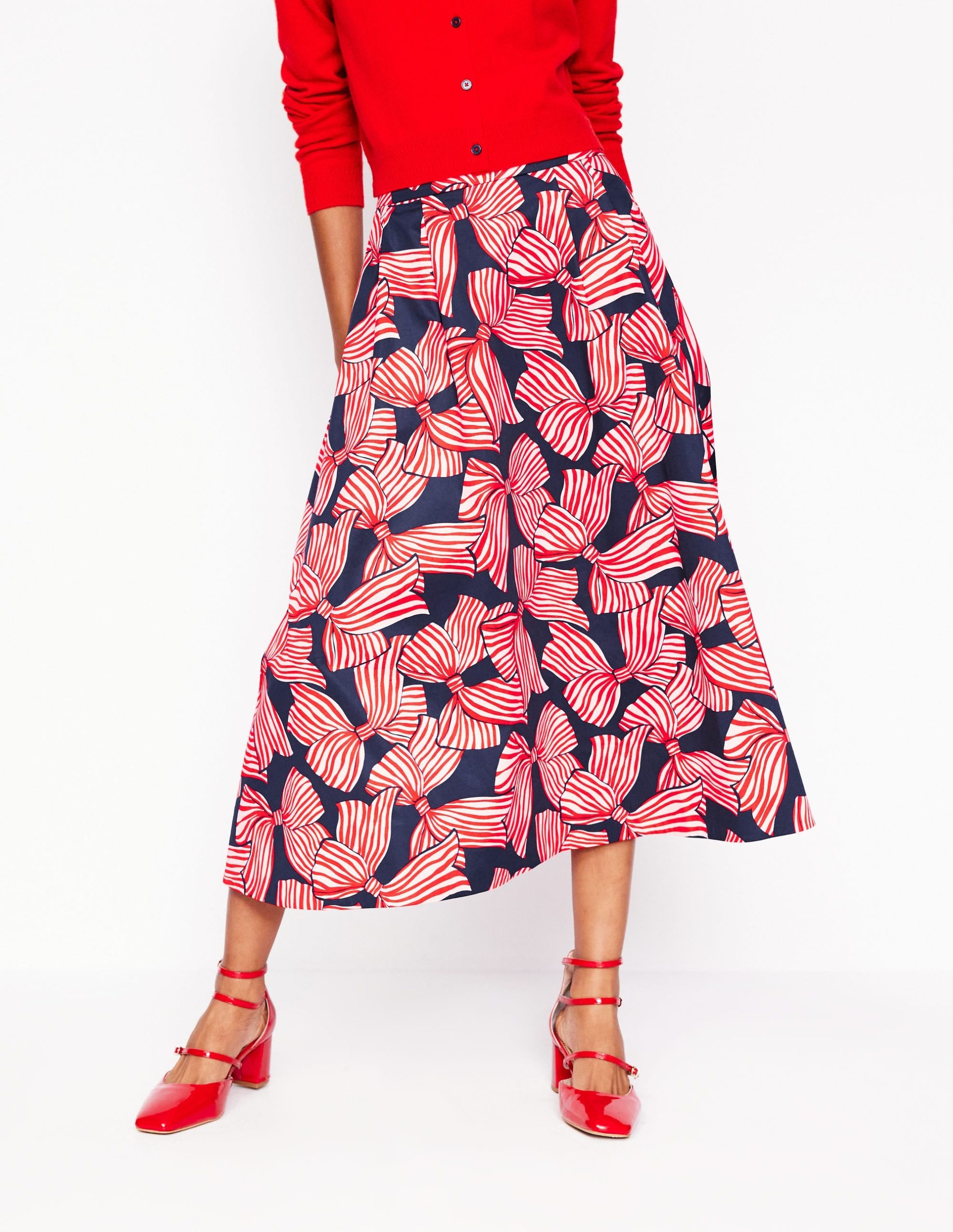 Isabella Cotton Sateen Skirt-French Navy. Bow Scatter - Image 3