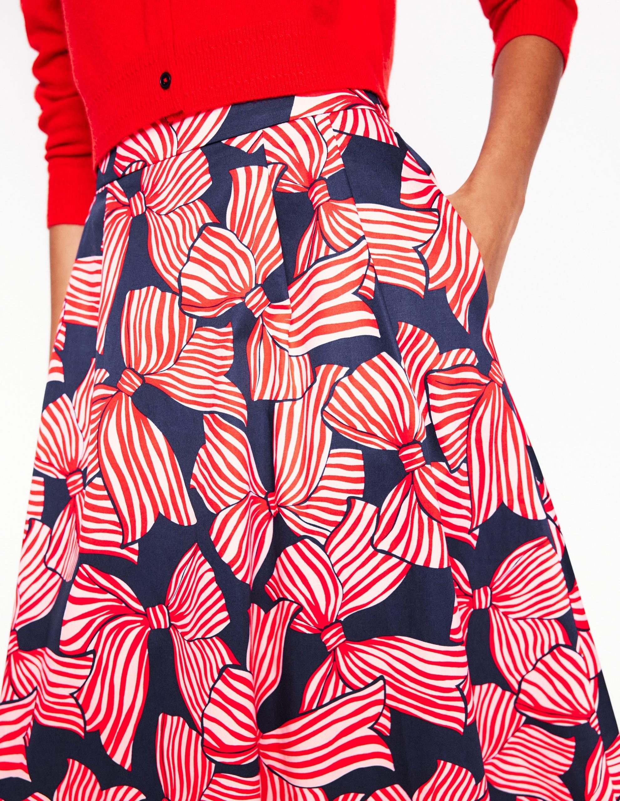 Isabella Cotton Sateen Skirt-French Navy. Bow Scatter - Image 4