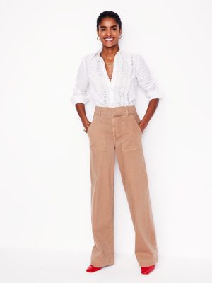 Wide Leg Cargo Trousers-Cappuccino