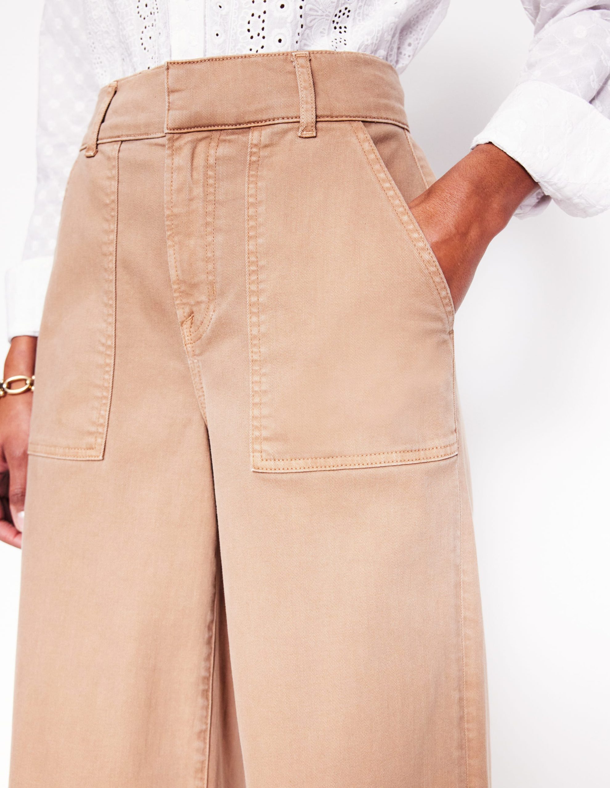 Wide Leg Cargo Trousers-Cappuccino - Image 4