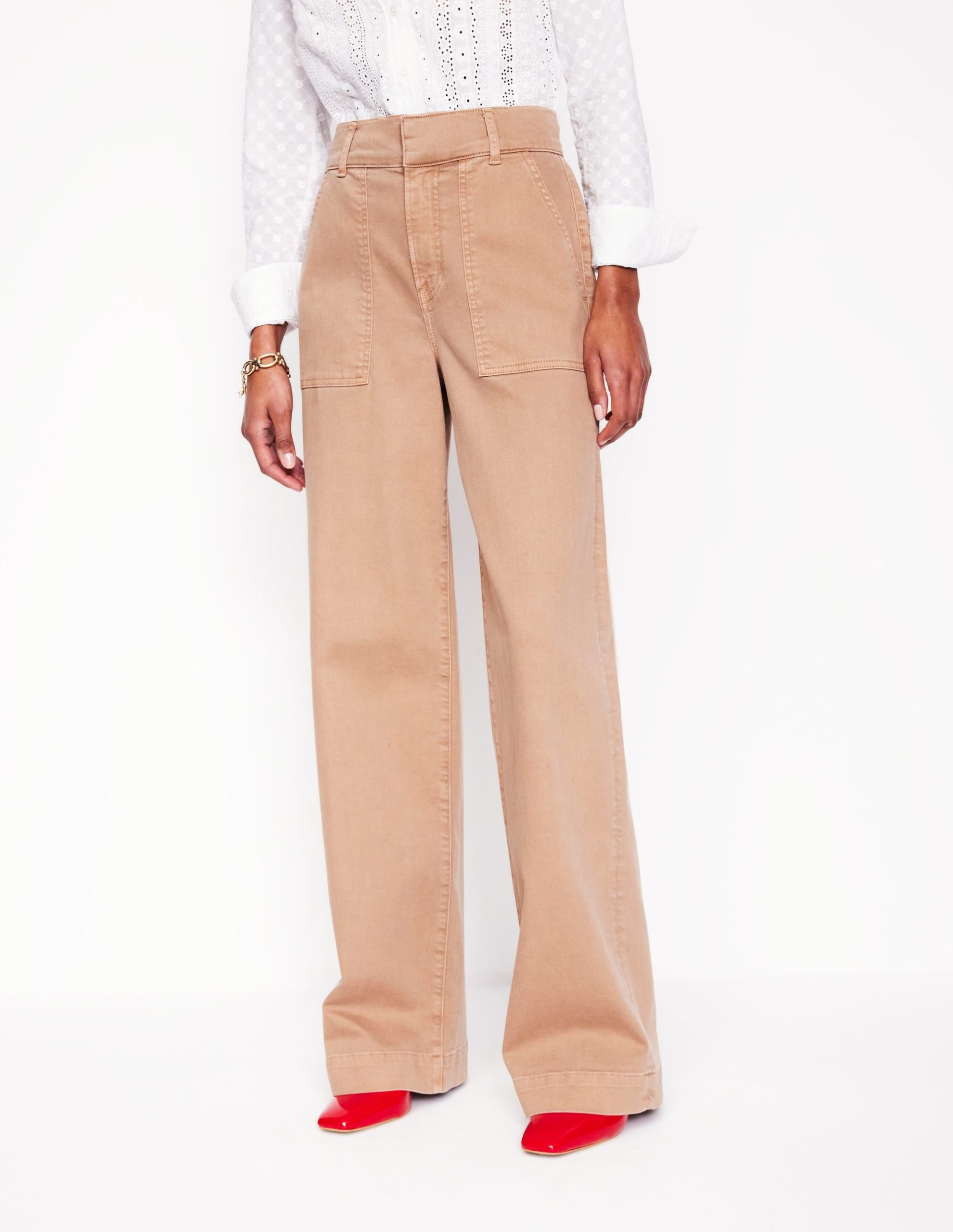Wide Leg Cargo Trousers-Cappuccino - Image 7