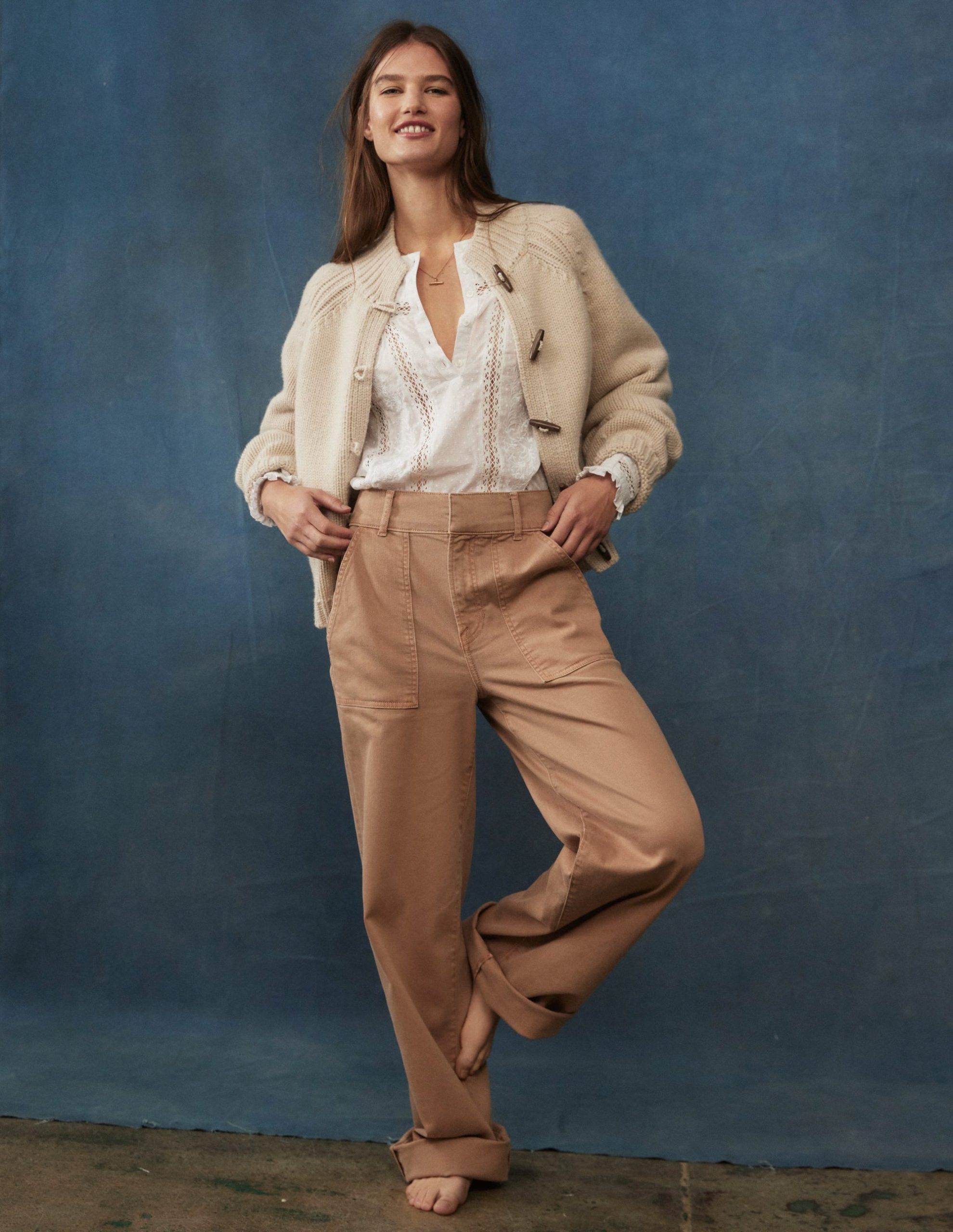 Wide Leg Cargo Trousers-Cappuccino - Image 3