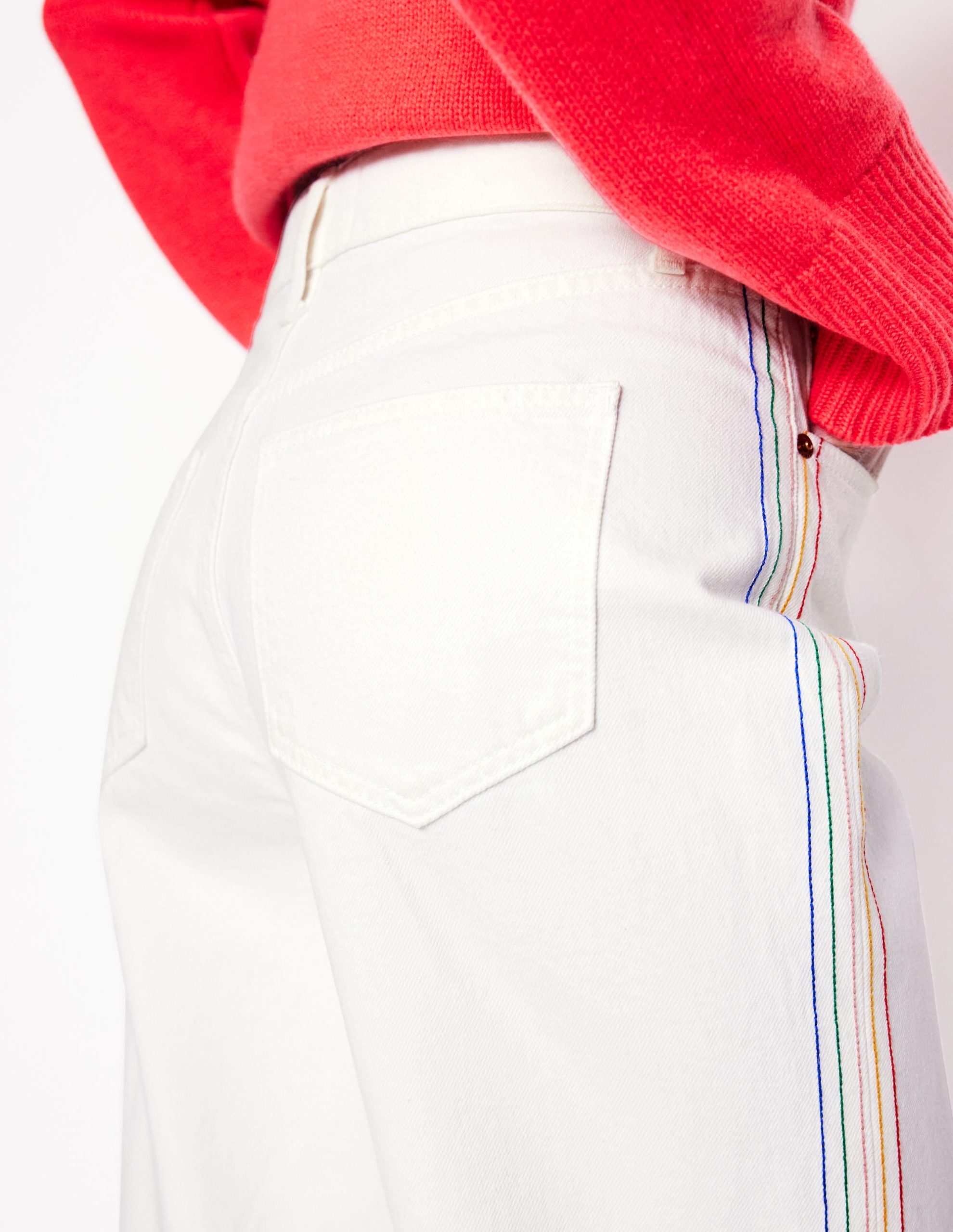 High Rise Straight Crop Jeans-Off White w/ Embroidery - Image 4