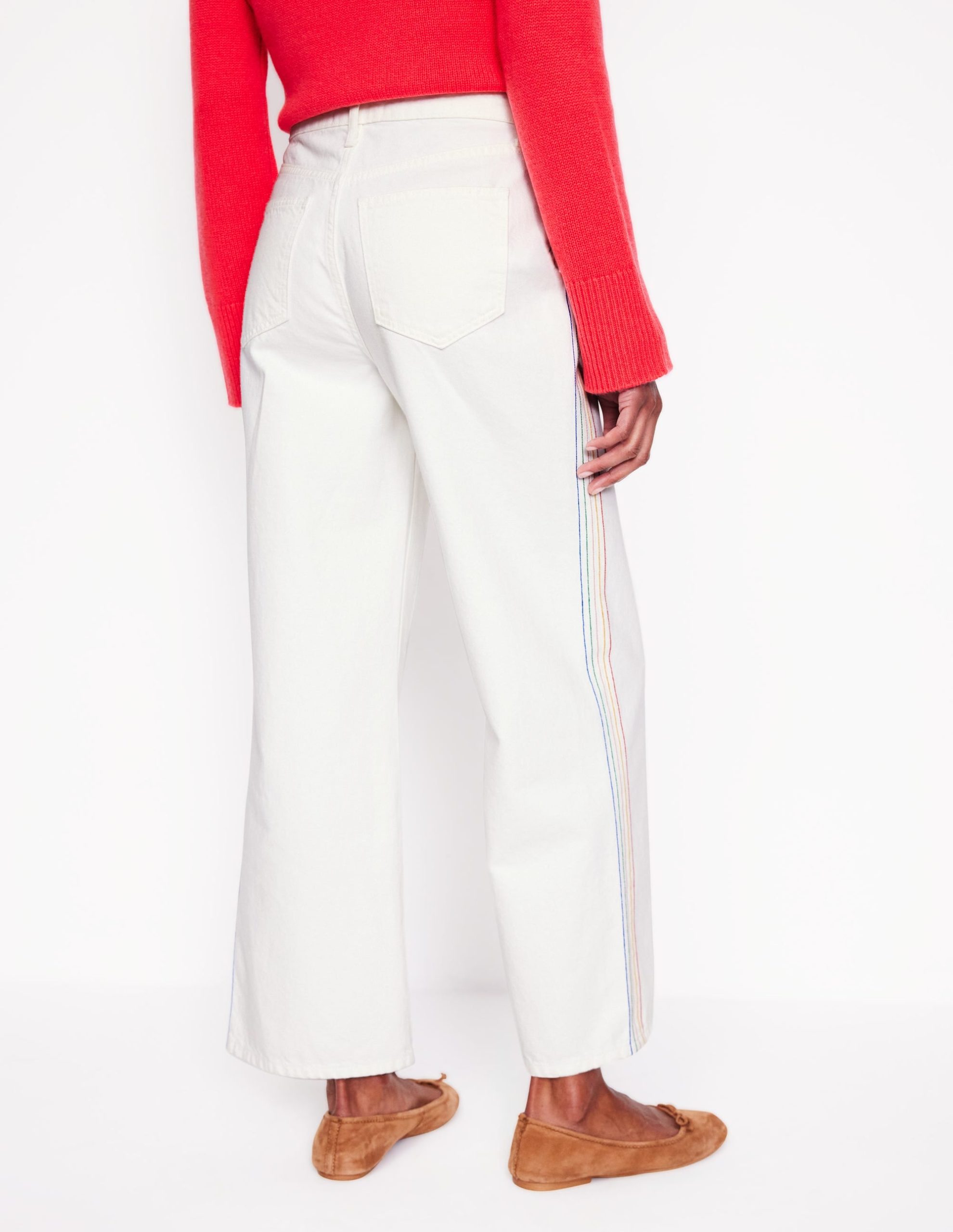 High Rise Straight Crop Jeans-Off White w/ Embroidery - Image 5