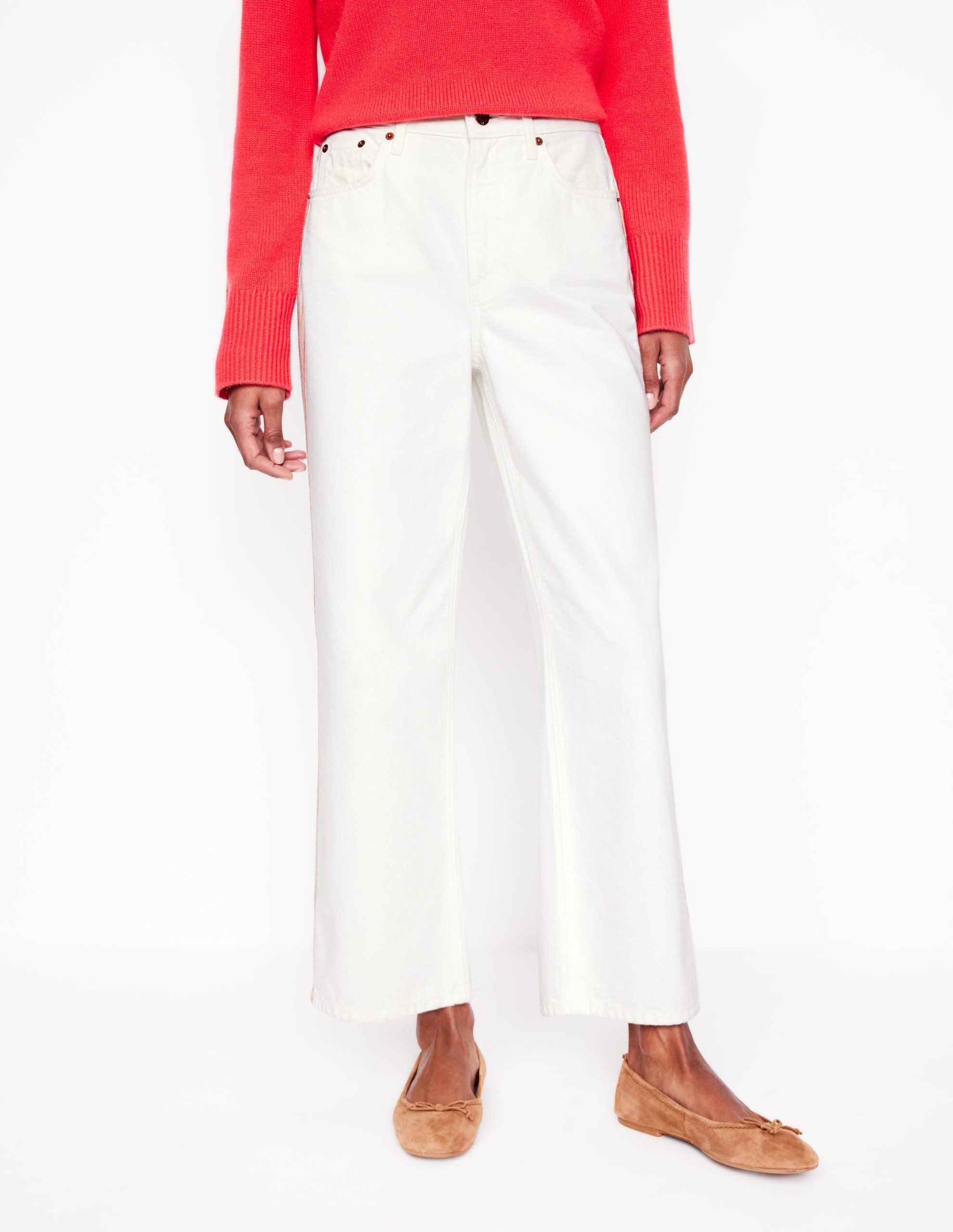 High Rise Straight Crop Jeans-Off White w/ Embroidery - Image 6