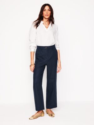 Westbourne Crop Linen Pants-Navy