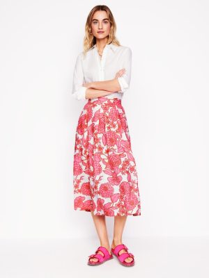 Verity Linen Midi Skirt-Pink. Blossom Cascade