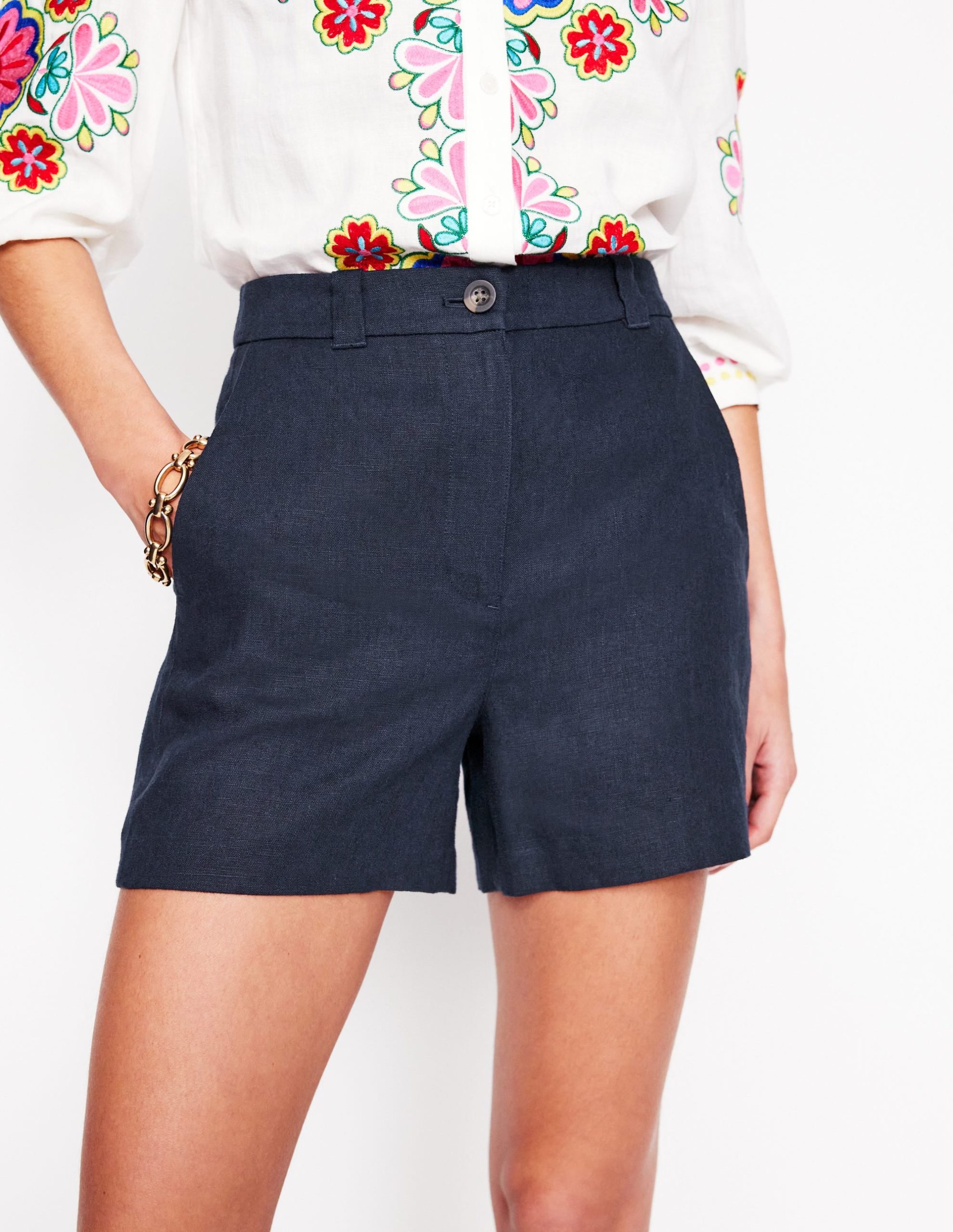 Westbourne Linen Shorts-Navy - Image 4